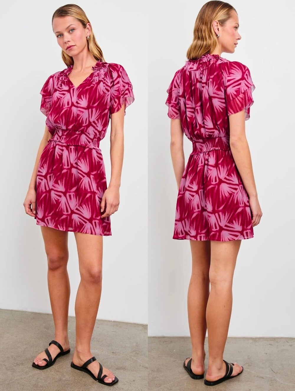 RAILS Fuchsia & Pink Terrin Printed V-Neck Smocked Mini Dress
